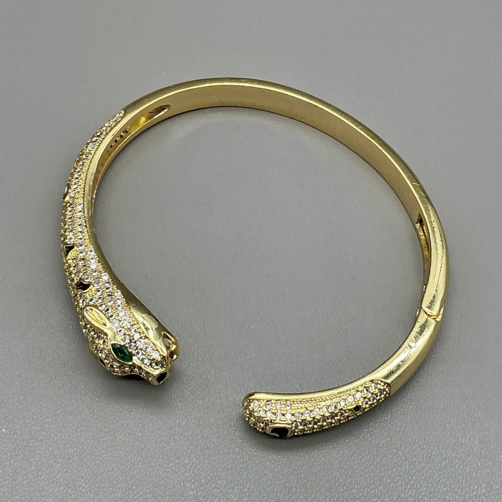 Panther Bangle Bracelet Women Gold Tone Leopard Animal Rhinestone Jewelry Gift